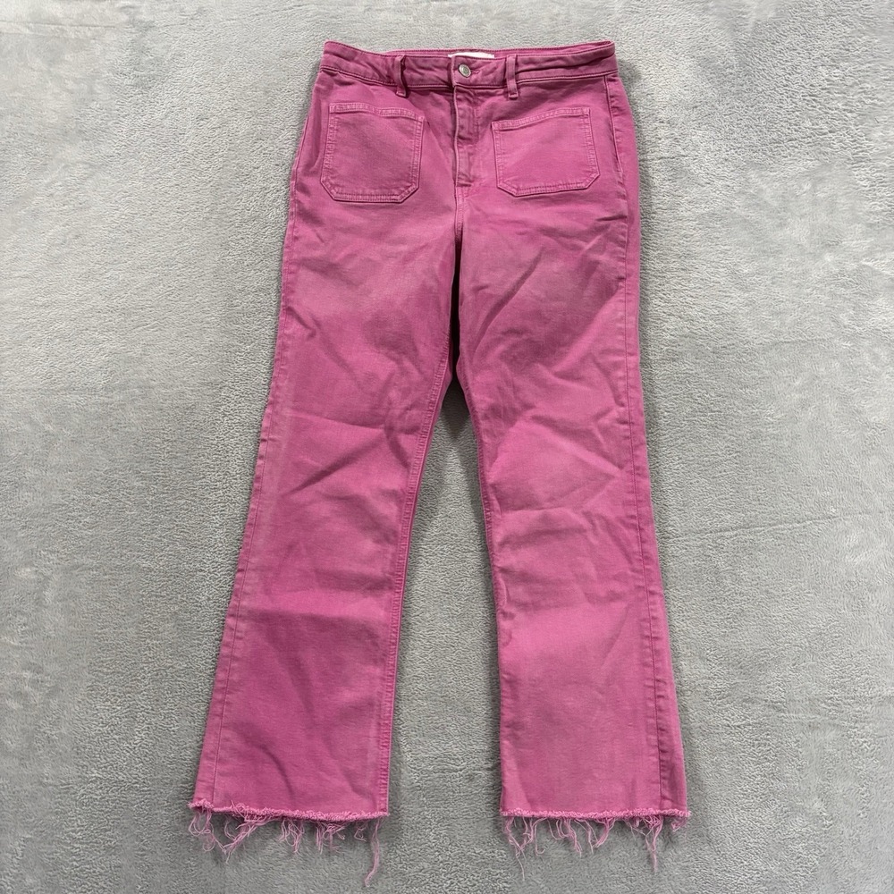 Zara Jeans Women's 8 Mid Rise Pink Denim Tapered Y2K Raw Hem Patch Pockets